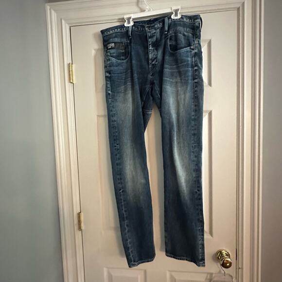 G-STAR RAW Blades Streetwear Blue Jeans Back Buckle Size 36 x 34 Distressed - Picture 2 of 13